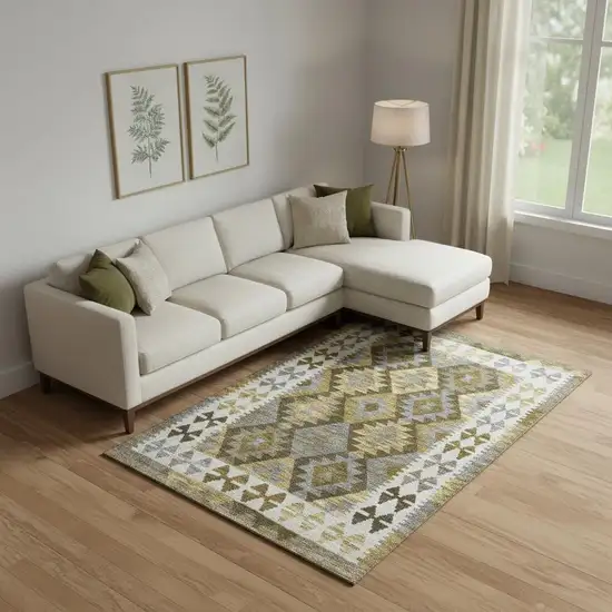 Brown And Ivory Tribal Washable Area Rug With UV Protection Photo 2