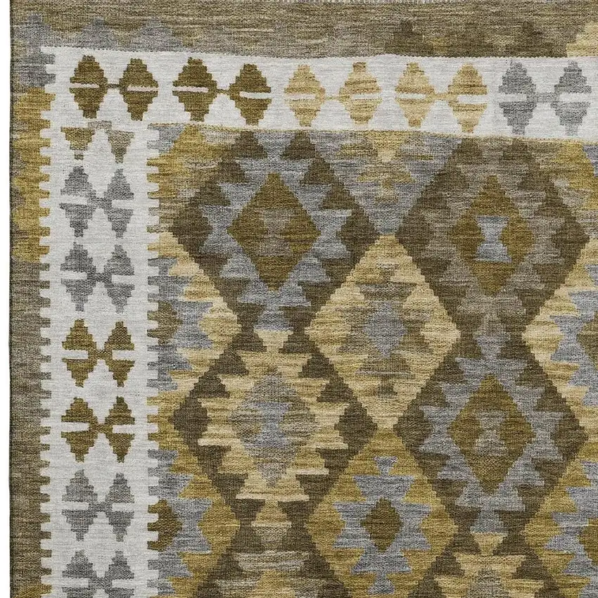 Brown And Ivory Tribal Washable Area Rug With UV Protection Photo 4