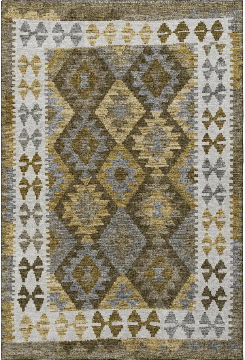 Brown And Ivory Tribal Washable Area Rug With UV Protection Photo 3