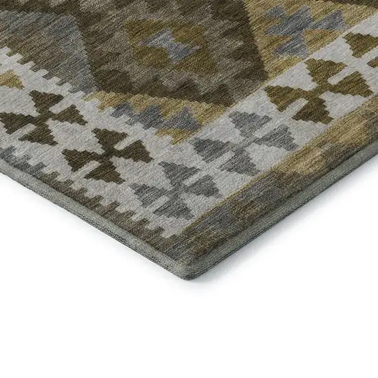Brown And Ivory Tribal Washable Area Rug With UV Protection Photo 7