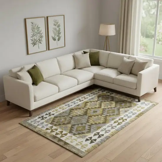 Brown And Ivory Tribal Washable Area Rug With UV Protection Photo 2