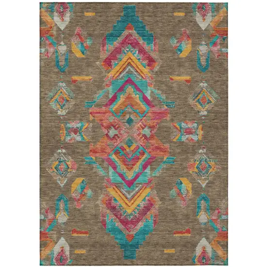 Brown And Ivory Tribal Washable Indoor Outdoor Area Rug Photo 2