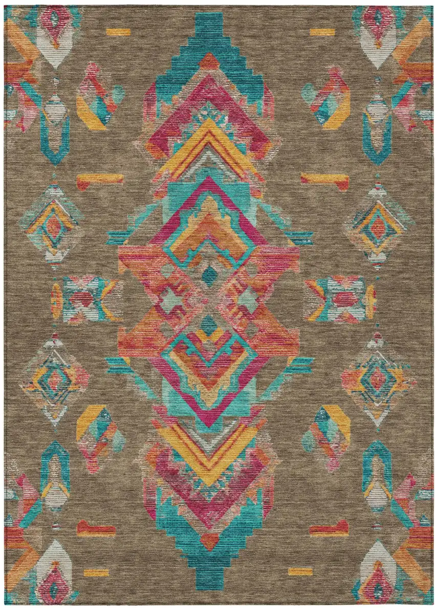 Brown And Ivory Tribal Washable Indoor Outdoor Area Rug Photo 2