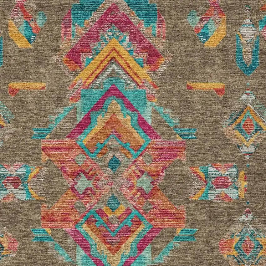 Brown And Ivory Tribal Washable Indoor Outdoor Area Rug Photo 5
