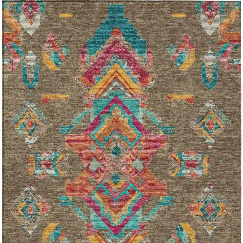 Brown And Ivory Tribal Washable Indoor Outdoor Area Rug Photo 6