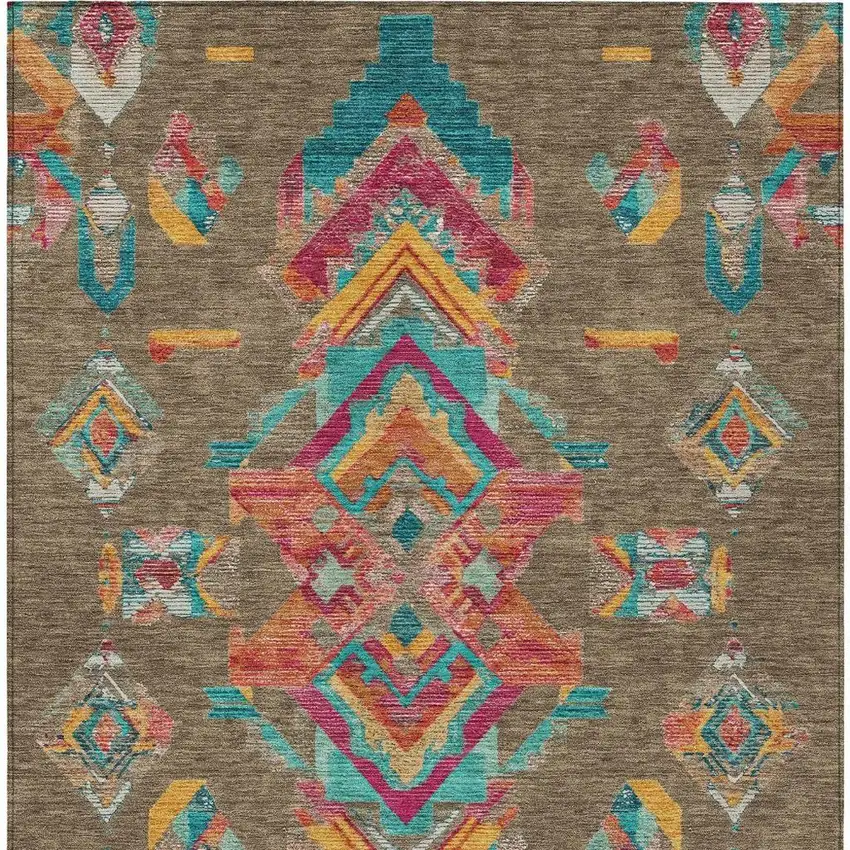 Brown And Ivory Tribal Washable Indoor Outdoor Area Rug Photo 4