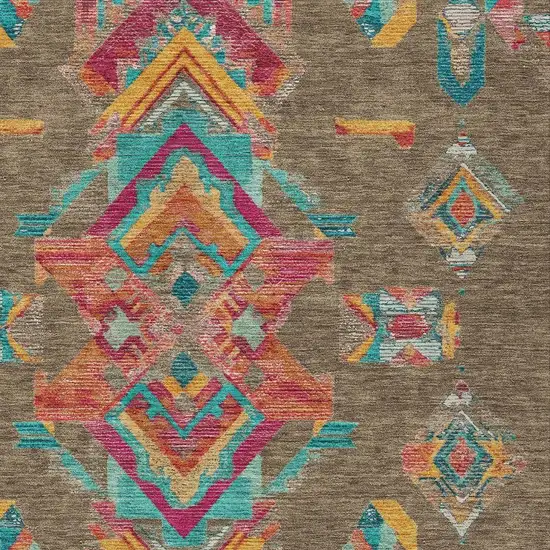 Brown And Ivory Tribal Washable Indoor Outdoor Area Rug Photo 3