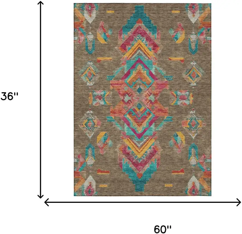 Brown And Ivory Tribal Washable Indoor Outdoor Area Rug Photo 9