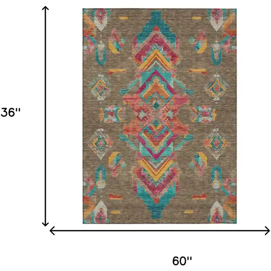 Brown And Ivory Tribal Washable Indoor Outdoor Area Rug Photo 9