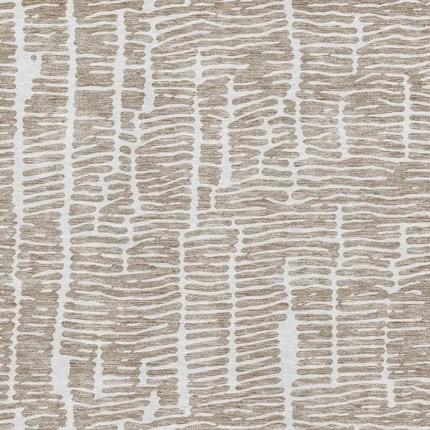 Brown And Ivory Vermicular Washable Area Rug With UV Protection Photo 3