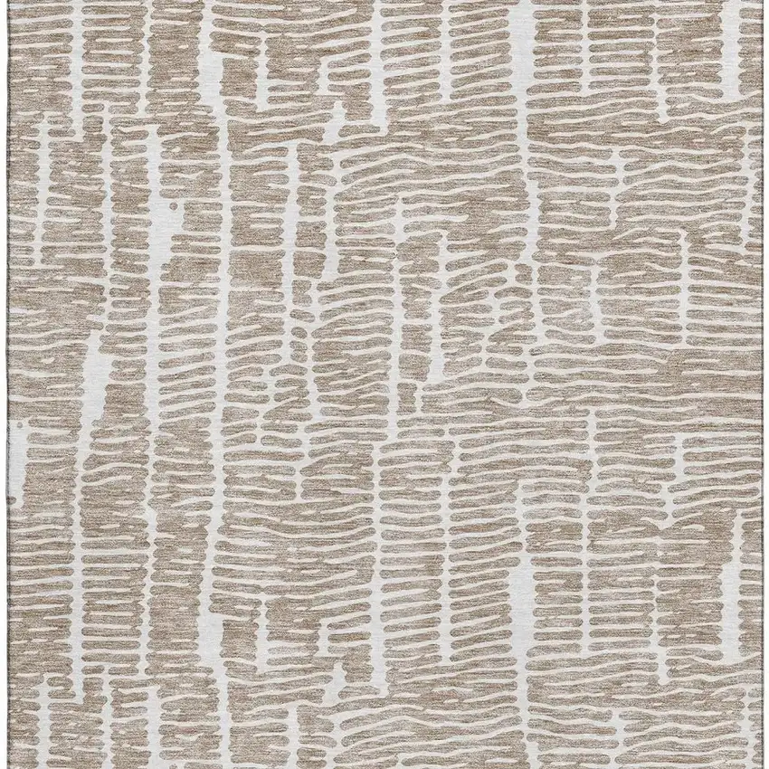 Brown And Ivory Vermicular Washable Area Rug With UV Protection Photo 4