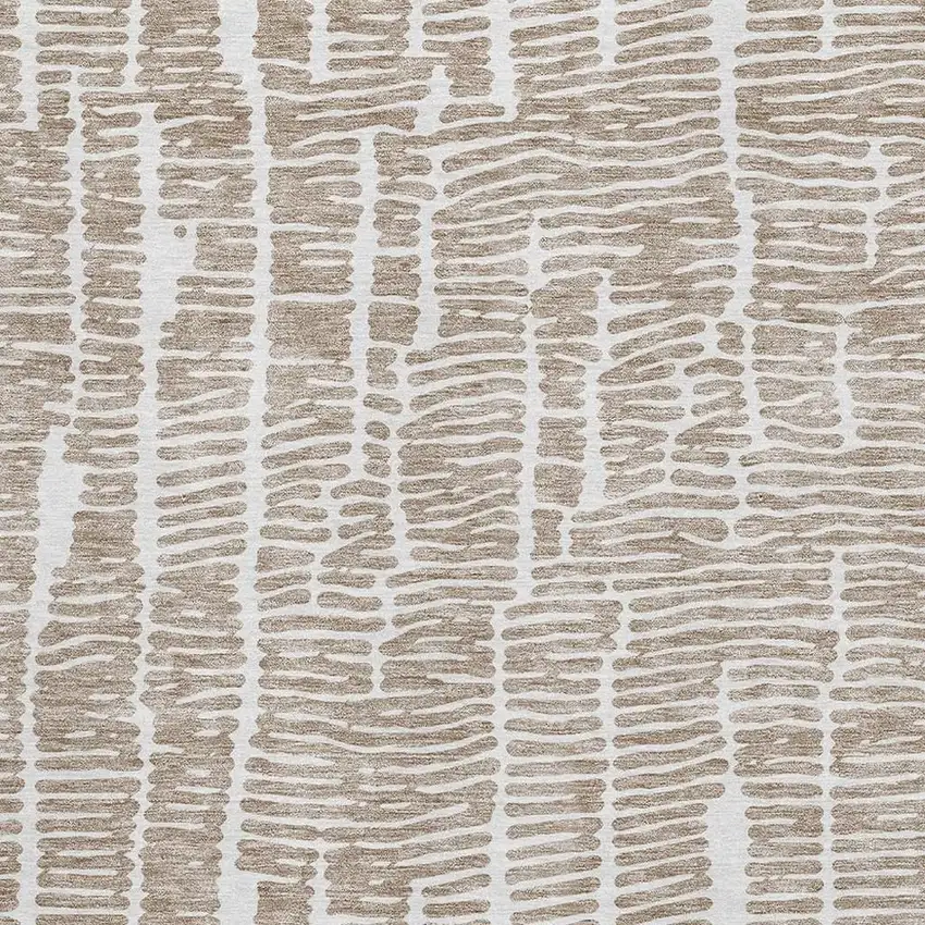 Brown And Ivory Vermicular Washable Area Rug With UV Protection Photo 3