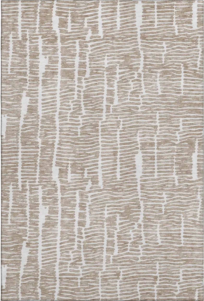 Brown And Ivory Vermicular Washable Area Rug With UV Protection Photo 1