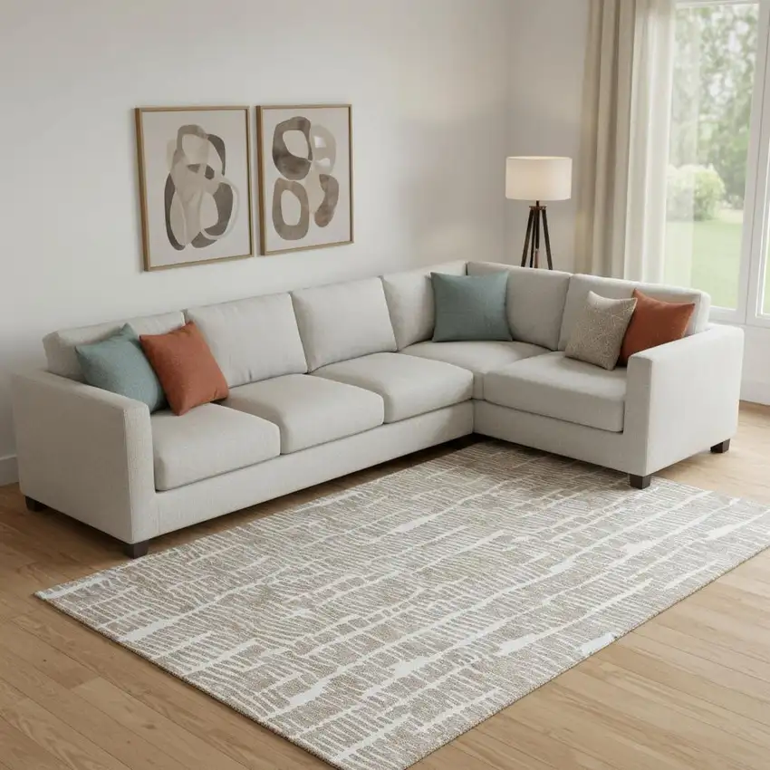 Brown And Ivory Vermicular Washable Area Rug With UV Protection Photo 1