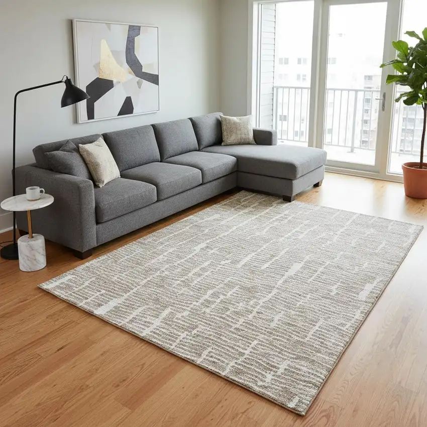 Brown And Ivory Vermicular Washable Area Rug With UV Protection Photo 2