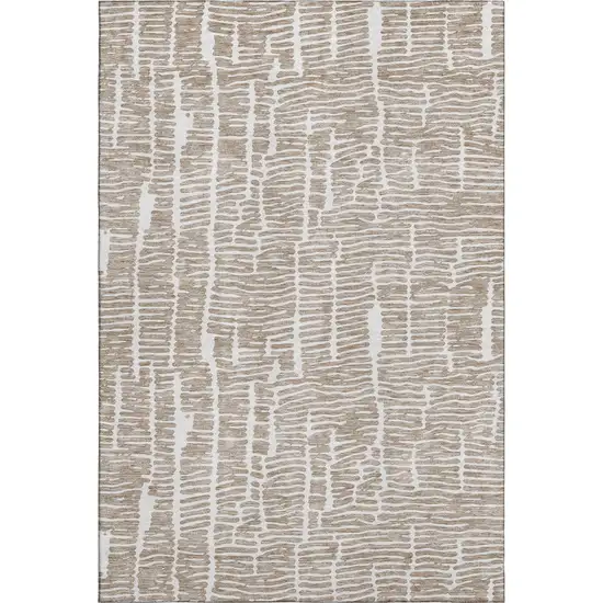Brown And Ivory Vermicular Washable Area Rug With UV Protection Photo 1