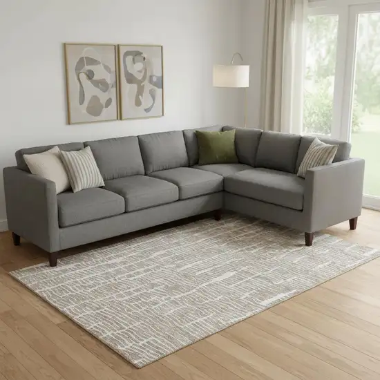 Brown And Ivory Vermicular Washable Area Rug With UV Protection Photo 1