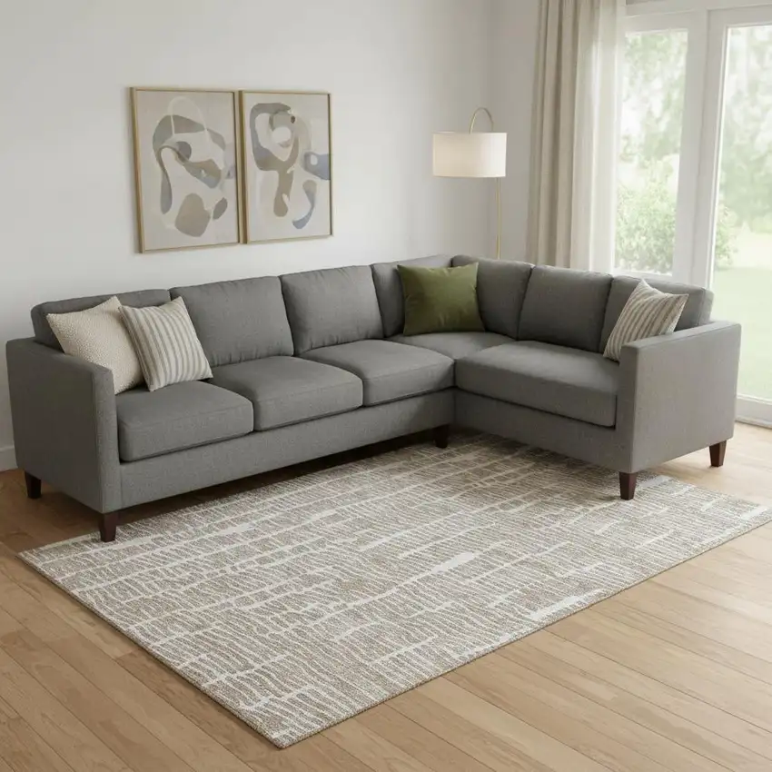 Brown And Ivory Vermicular Washable Area Rug With UV Protection Photo 1