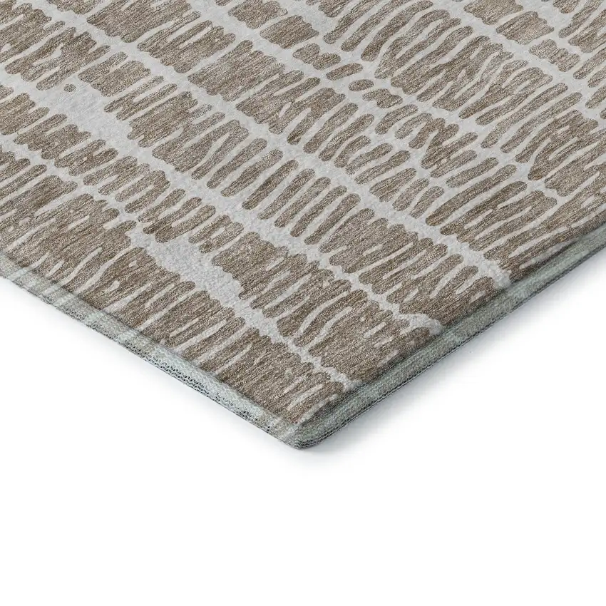 Brown And Ivory Vermicular Washable Area Rug With UV Protection Photo 8