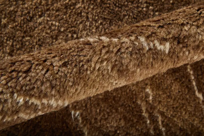 Brown And Ivory Wool Abstract Hand Knotted Distressed Area Rug Photo 8