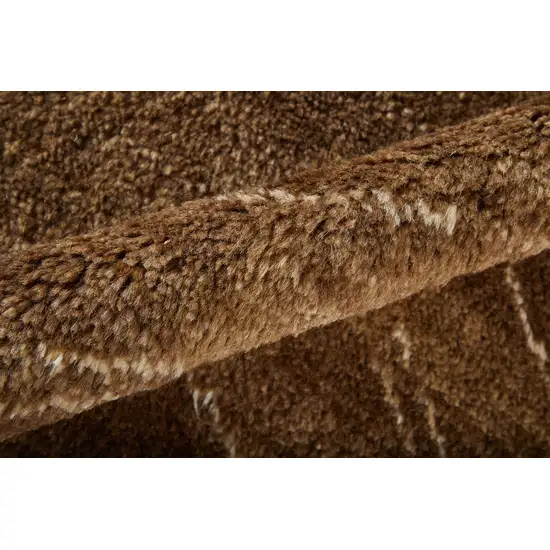 Brown And Ivory Wool Abstract Hand Knotted Distressed Area Rug Photo 8