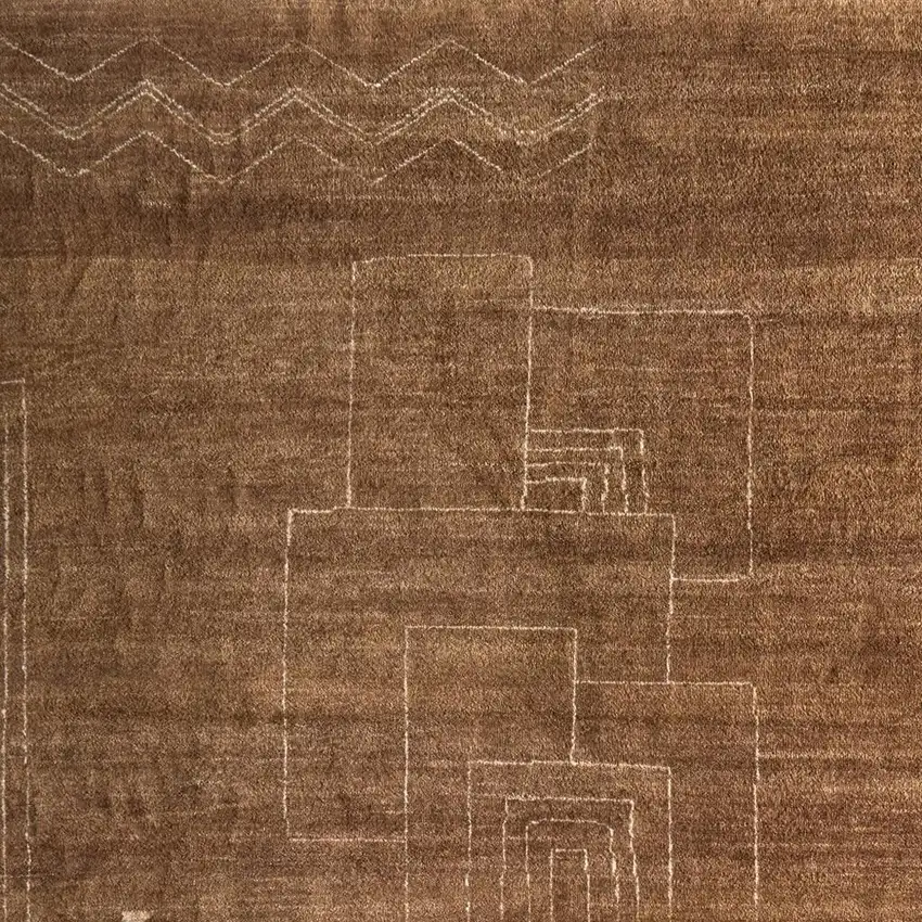 Brown And Ivory Wool Abstract Hand Knotted Distressed Area Rug Photo 4
