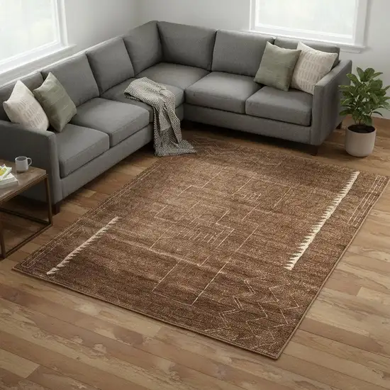 Brown And Ivory Wool Abstract Hand Knotted Distressed Area Rug Photo 1