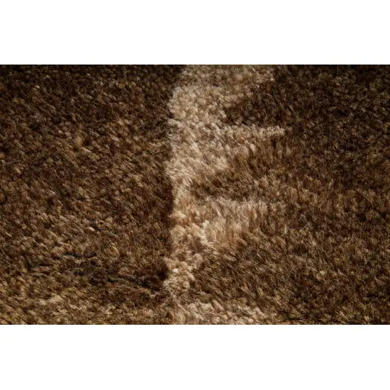 Brown And Ivory Wool Abstract Hand Knotted Distressed Area Rug Photo 9