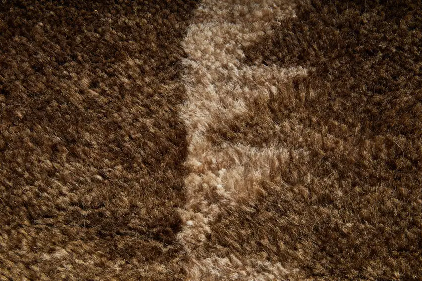 Brown And Ivory Wool Abstract Hand Knotted Distressed Area Rug Photo 9