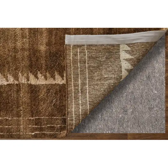 Brown And Ivory Wool Abstract Hand Knotted Distressed Area Rug Photo 6