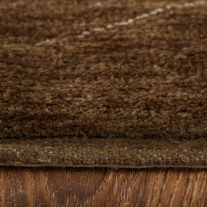 Brown And Ivory Wool Abstract Hand Knotted Distressed Area Rug Photo 7