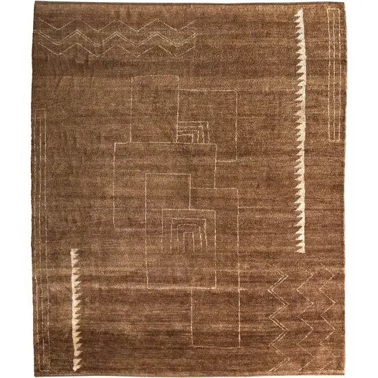 Brown And Ivory Wool Abstract Hand Knotted Distressed Area Rug Photo 2