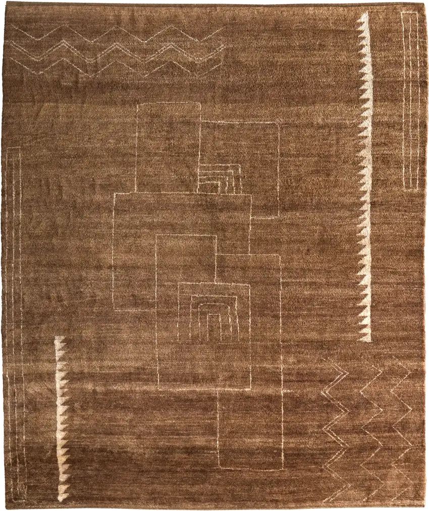 Brown And Ivory Wool Abstract Hand Knotted Distressed Area Rug Photo 2