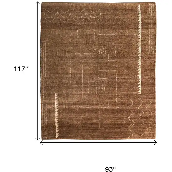 Brown And Ivory Wool Abstract Hand Knotted Distressed Area Rug Photo 3