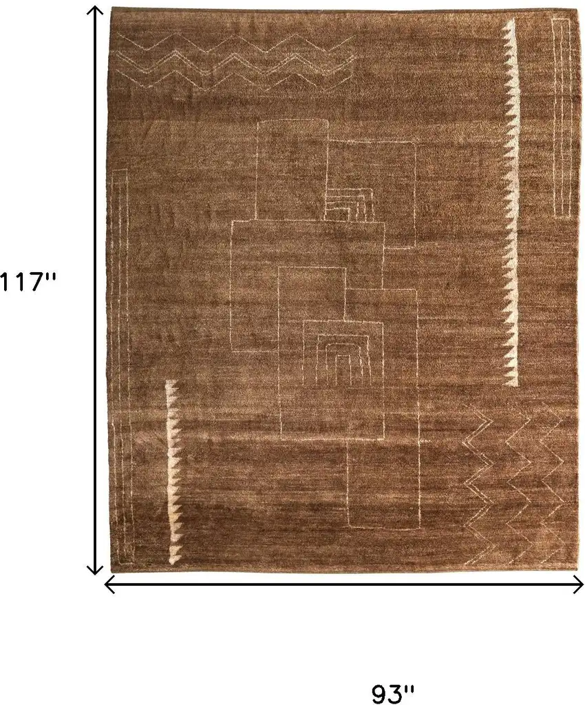 Brown And Ivory Wool Abstract Hand Knotted Distressed Area Rug Photo 3