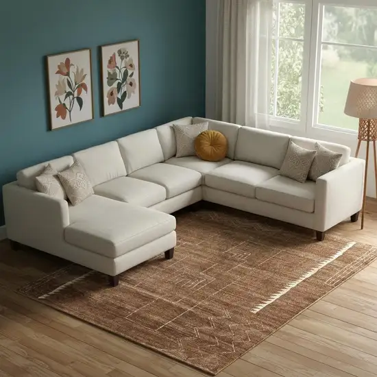 Brown And Ivory Wool Abstract Hand Knotted Distressed Area Rug Photo 1