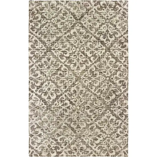 Brown And Ivory Wool Floral Hand Tufted Area Rug Photo 5