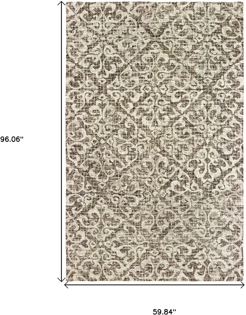 Brown And Ivory Wool Floral Hand Tufted Area Rug Photo 3