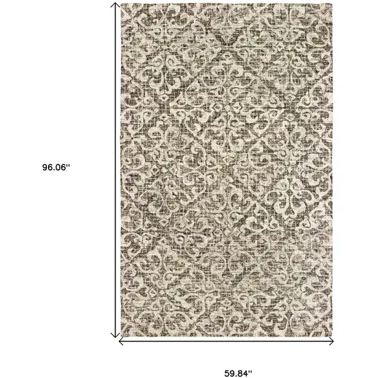 Brown And Ivory Wool Floral Hand Tufted Area Rug Photo 3