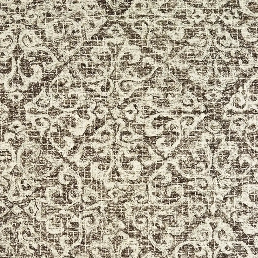 Brown And Ivory Wool Floral Hand Tufted Area Rug Photo 7