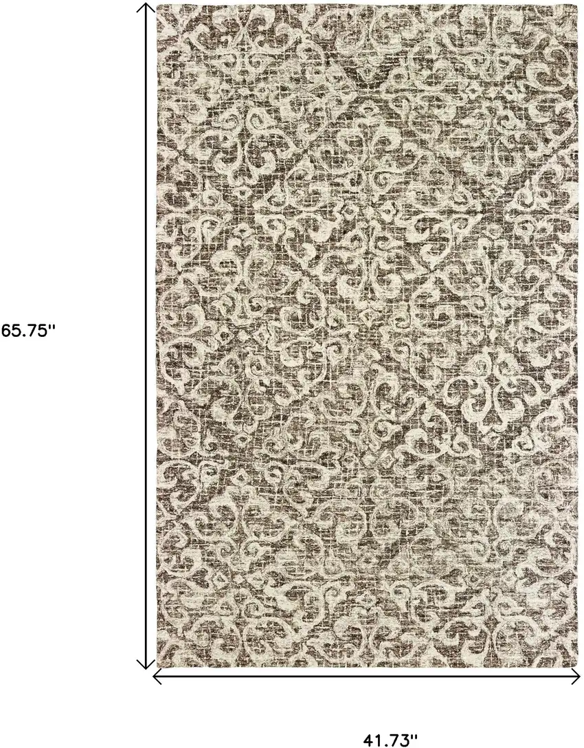 Brown And Ivory Wool Floral Hand Tufted Area Rug Photo 3