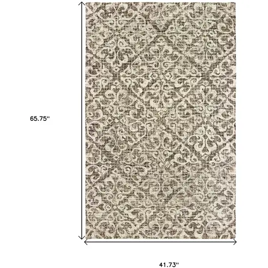 Brown And Ivory Wool Floral Hand Tufted Area Rug Photo 3