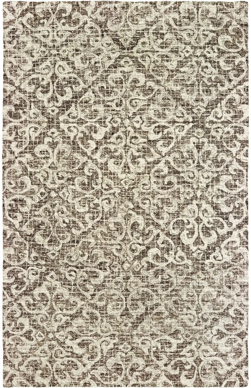 Brown And Ivory Wool Floral Hand Tufted Area Rug Photo 2
