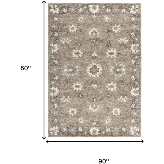Brown And Ivory Wool Oriental Hand Tufted Area Rug Photo 6