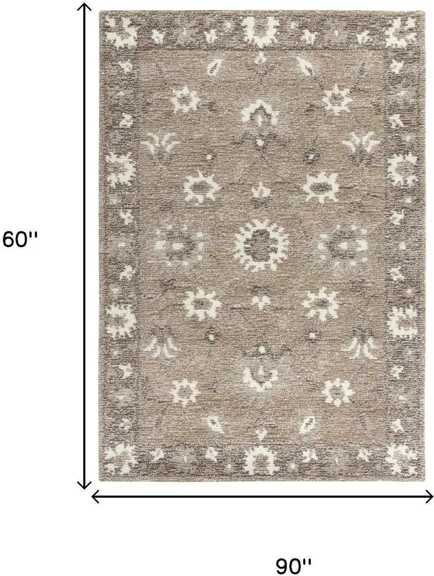 Brown And Ivory Wool Oriental Hand Tufted Area Rug Photo 6