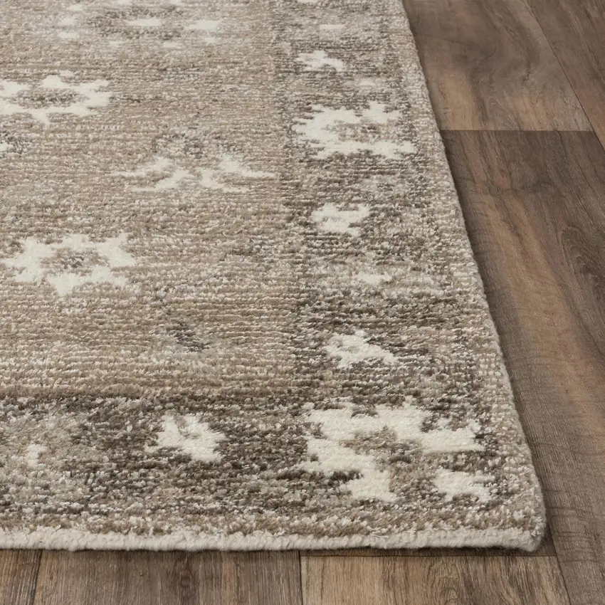Brown And Ivory Wool Oriental Hand Tufted Area Rug Photo 2