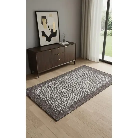 Brown And Ivory Wool Plaid Tufted Handmade Stain Resistant Area Rug Photo 1