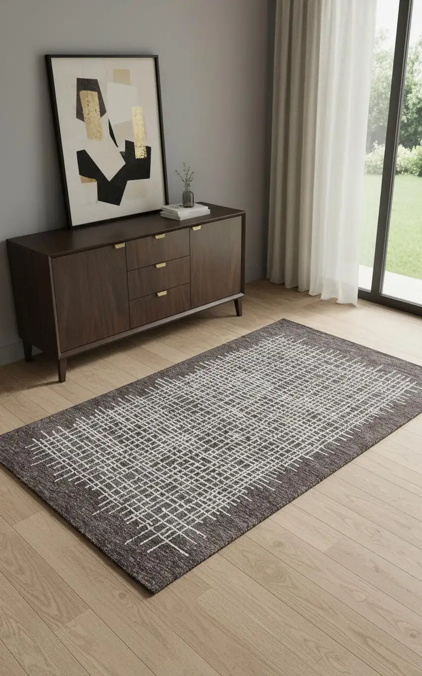 Brown And Ivory Wool Plaid Tufted Handmade Stain Resistant Area Rug Photo 1