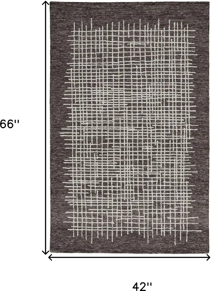 Brown And Ivory Wool Plaid Tufted Handmade Stain Resistant Area Rug Photo 10
