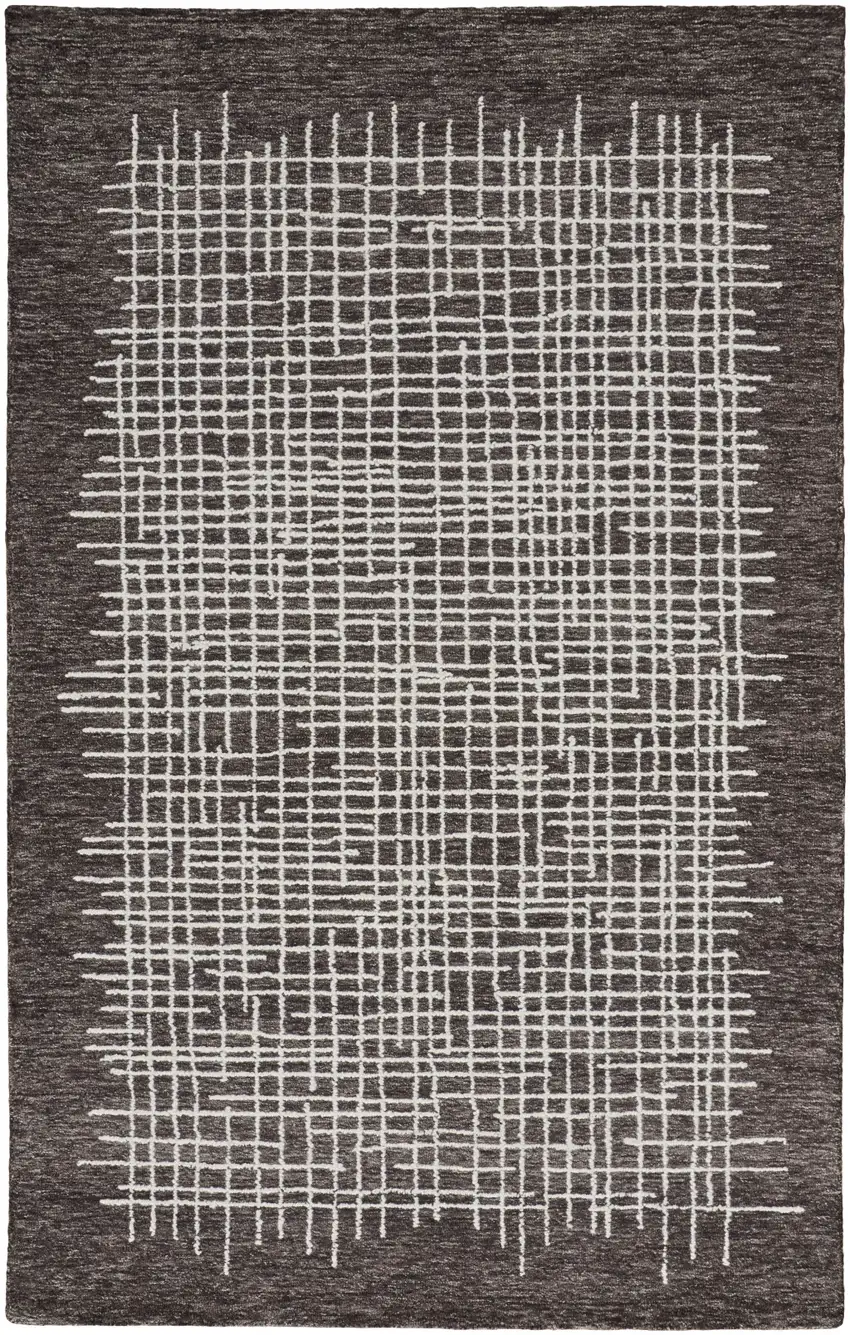 Brown And Ivory Wool Plaid Tufted Handmade Stain Resistant Area Rug Photo 1